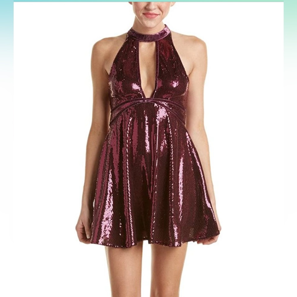 Free People sequin halter dress in ‘plum’